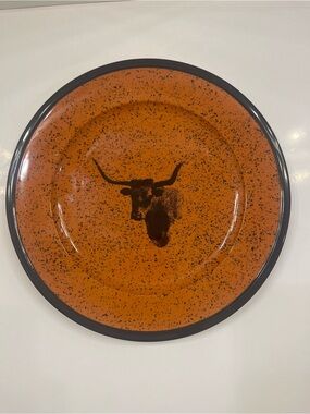 Rare Texas Longhorns World Stockyard Platter Orange & Black W/ Longhorn Steer